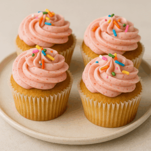 Cupcakes de Vainilla con Betún de Fresa